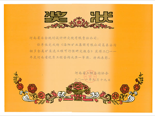 2011洛阳矿业集团有限公司嵩县安沟钼多金属矿采选工程